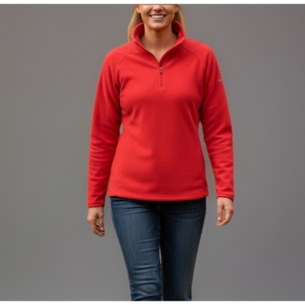 Columbia‎ Womens 1/2 Zip Long Sleeve Fleece Pullover Sweater Red Orange XL